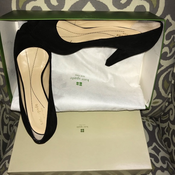 Kate Spade Peep Toe Black Suede Pump - Picture 2 of 8
